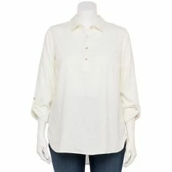 Plus Size Croft & Barrow® Linen-Blend Popover Tunic White -Croft & BarrowSales unnamed file 2558