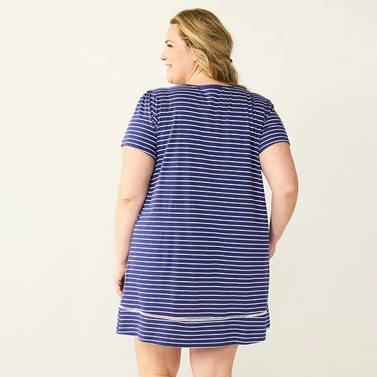 Plus Size Croft & Barrow® Short Sleeve Cotton Nightgown Light Blue Dots - Image 2
