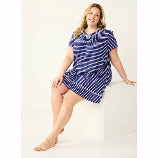 Plus Size Croft & Barrow® Short Sleeve Cotton Nightgown Light Blue Dots - Image 3