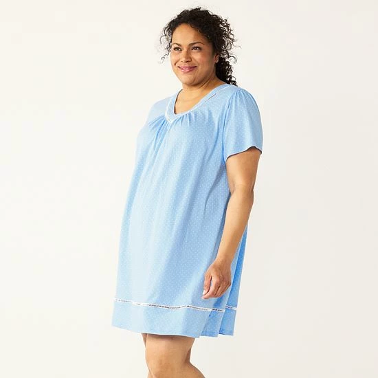 Plus Size Croft & Barrow® Short Sleeve Cotton Nightgown Light Blue Dots - Image 4