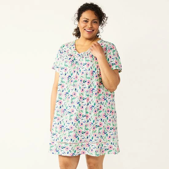 Plus Size Croft & Barrow® Short Sleeve Cotton Nightgown Light Blue Dots - Image 5