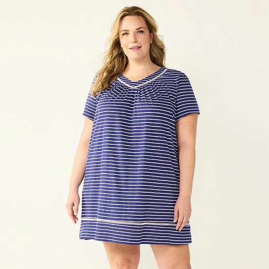 Plus Size Croft & Barrow® Short Sleeve Cotton Nightgown Light Blue Dots - Image 6