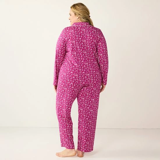 Plus Size Croft & Barrow® Long Sleeve Pajama Shirt & Pajama Pants Sleep Set Navy Dots - Image 2
