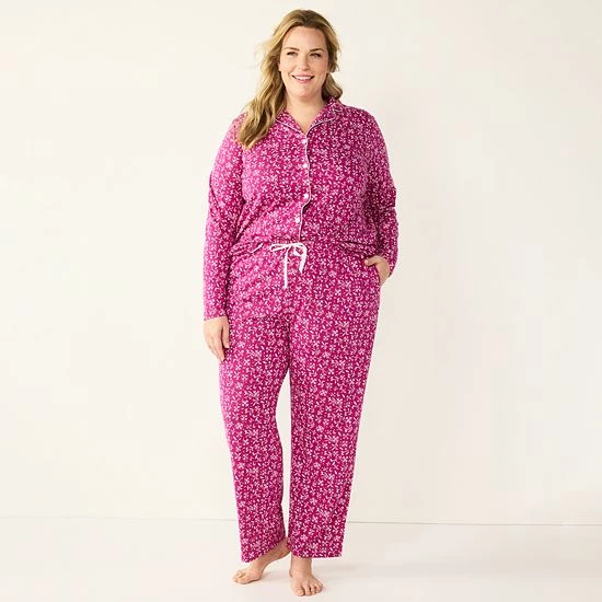 Plus Size Croft & Barrow® Long Sleeve Pajama Shirt & Pajama Pants Sleep Set Navy Dots - Image 3