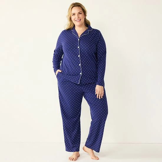 Plus Size Croft & Barrow® Long Sleeve Pajama Shirt & Pajama Pants Sleep Set Navy Dots - Image 5