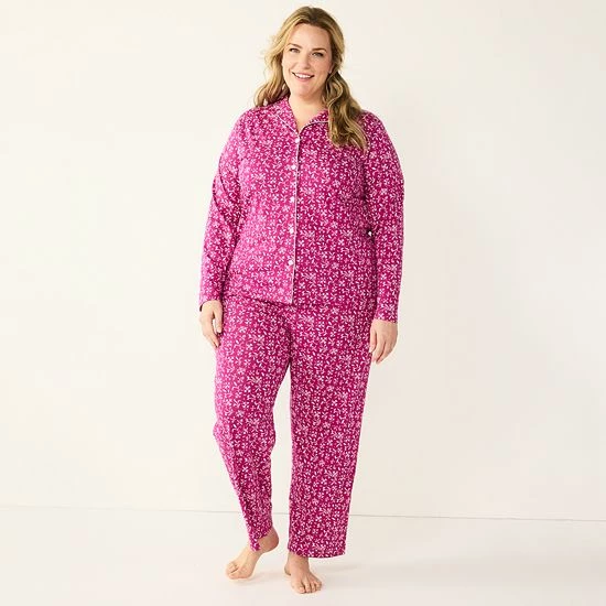 Plus Size Croft & Barrow® Long Sleeve Pajama Shirt & Pajama Pants Sleep Set Navy Dots - Image 6