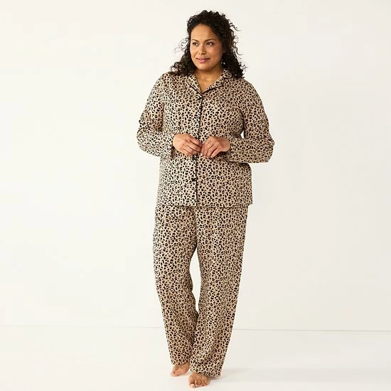 Plus Size Croft & Barrow® Long Sleeve Pajama Shirt & Pajama Pants Sleep Set Navy Dots - Image 7