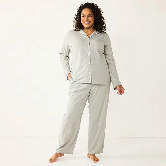 Plus Size Croft & Barrow® Long Sleeve Pajama Shirt & Pajama Pants Sleep Set Navy Dots - Image 8