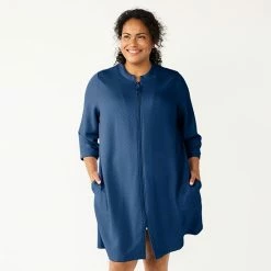 Plus Size Croft & Barrow® Quilted Zip Duster Robe Navy