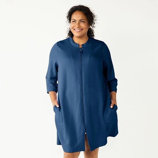 Plus Size Croft & Barrow® Quilted Zip Duster Robe Navy