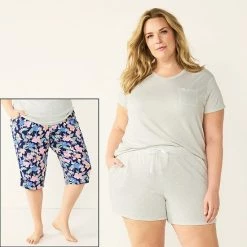 Plus Size Croft & Barrow® 3-Piece Pajama Top, Pajama Shorts & Pajama Skimmers Sleep Set Navy Multi Floral