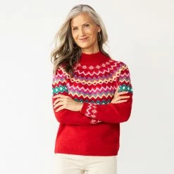Petite Croft & Barrow® Fair Isle Sweater Red Fair Isle