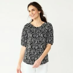 Women's Croft & Barrow® Gathered Raglan Elbow Sleeve Top Peach