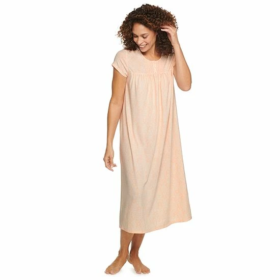 Women's Croft & Barrow® Short Sleeve Henley Nightgown Pink Scrolls - Image 3