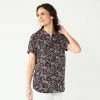 Women's Croft & Barrow® Challis Camp Shirt Black White Floral