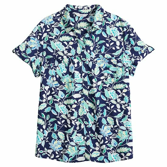 Women's Croft & Barrow® Challis Camp Shirt Black White Floral - Image 3