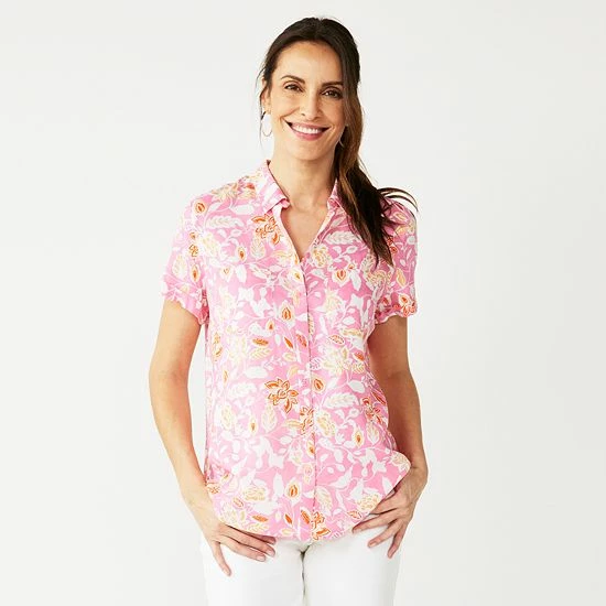 Women's Croft & Barrow® Challis Camp Shirt Black White Floral - Image 9