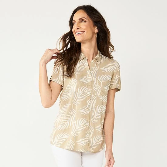 Women's Croft & Barrow® Challis Camp Shirt Black White Floral - Image 12