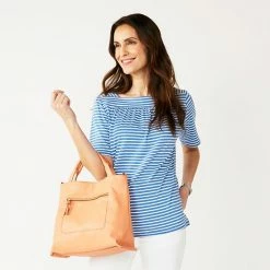 Women's Croft & Barrow® Squareneck Puff-Sleeve Top Green Boho Geo