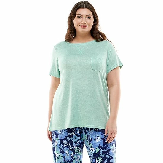 Plus Size Croft & Barrow® Whisperluxe Pajama Tee With Pocket Gray Heather