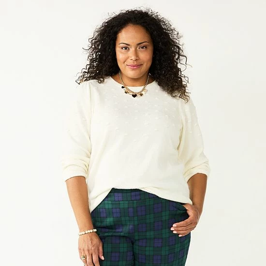 Plus Size Croft & Barrow® Puff-Sleeve Bobble Sweater White Plus Size Croft & Barrow® Puff-Sleeve Bobble Sweater White -Croft & BarrowSales unnamed file 2788