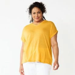Plus Size Croft & Barrow® Lace-Trim Linen Blend Top Black