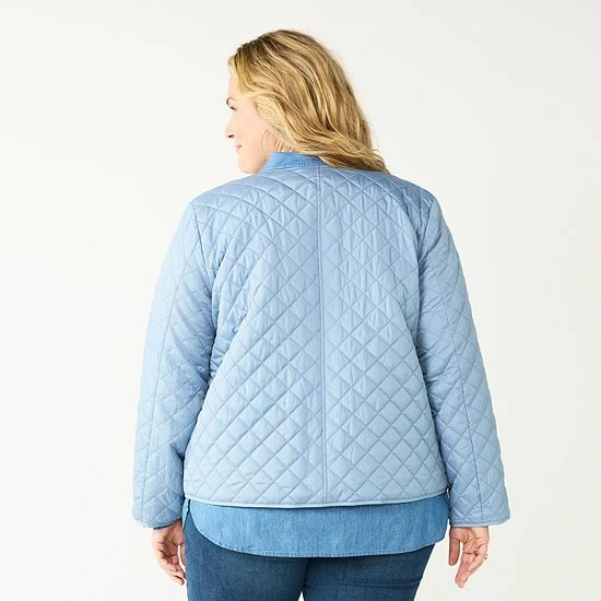 Plus Size Croft & Barrow® Quilted Snap-Front Jacket Green - Image 2