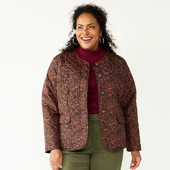 Plus Size Croft & Barrow® Quilted Snap-Front Jacket Green - Image 5