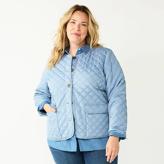 Plus Size Croft & Barrow® Quilted Snap-Front Jacket Green - Image 6