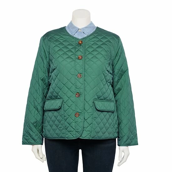 Plus Size Croft & Barrow® Quilted Snap-Front Jacket Green - Image 7