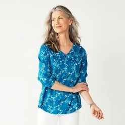 Women's Croft & Barrow® Print Popover Top Pink Floral