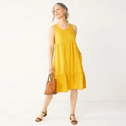 Women's Croft & Barrow® Tiered Sleeveless Swing Dress Black Geo