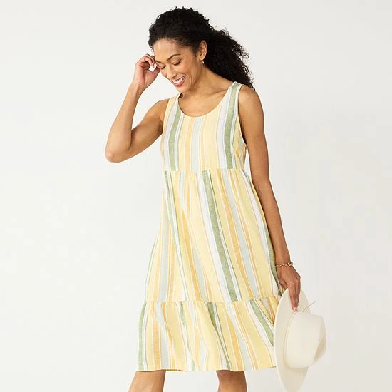 Women's Croft & Barrow® Tiered Sleeveless Swing Dress Black Geo - Image 5