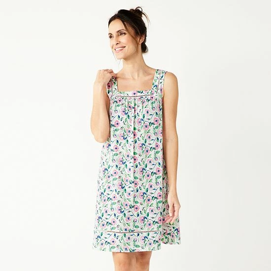 Women's Croft & Barrow® Sleeveless Cotton Nightgown White Greta Floral - Image 5