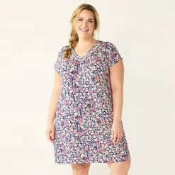 Plus Size Croft & Barrow® Flutter Short Sleeve Nightgown Dark Gray Floral