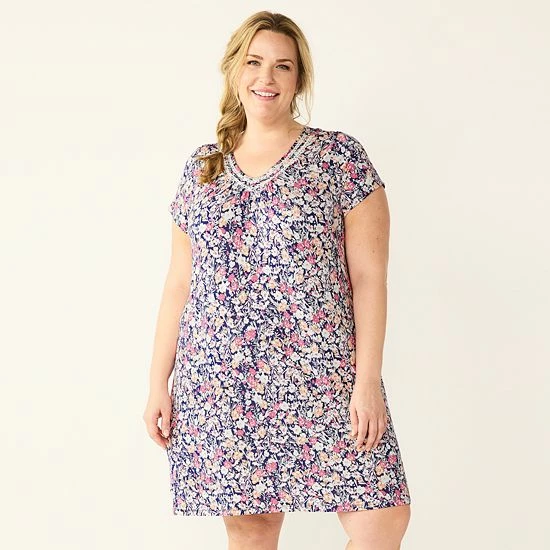 Plus Size Croft & Barrow® Flutter Short Sleeve Nightgown Dark Gray Floral