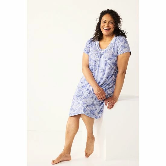 Plus Size Croft & Barrow® Flutter Short Sleeve Nightgown Dark Gray Floral - Image 2