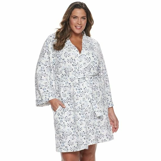 Plus Size Croft & Barrow® Waffle-Knit Kimono Robe Floral - Image 9