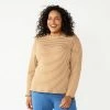 Plus Size Croft & Barrow® Long Sleeve Ruffle Neck Top Navy White Stripe