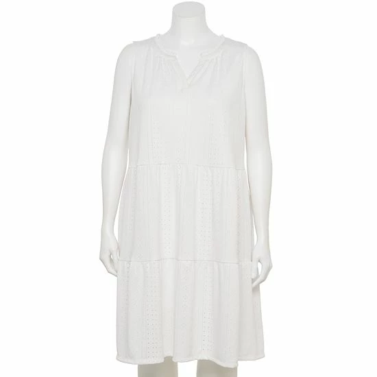 Plus Size Croft & Barrow® Splitneck Tiered Dress White - Image 3