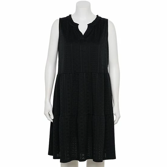 Plus Size Croft & Barrow® Splitneck Tiered Dress White - Image 4