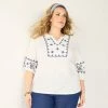 Plus Size Croft & Barrow® Embroidered Peasant Top Black Embroidery