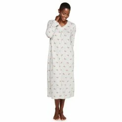 Petite Croft & Barrow® Long Sleeve Nightgown Gray Cardinal