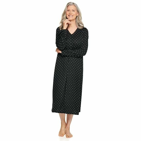 Petite Croft & Barrow® Long Sleeve Nightgown Gray Cardinal - Image 3