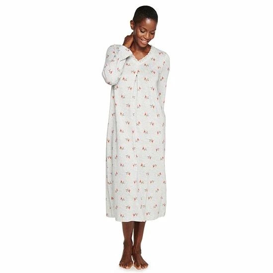 Petite Croft & Barrow® Long Sleeve Nightgown Gray Cardinal - Image 4