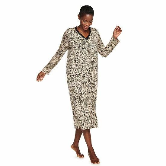 Petite Croft & Barrow® Long Sleeve Nightgown Gray Cardinal - Image 5