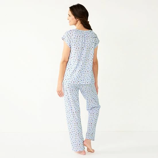 Women's Croft & Barrow® Short Sleeve Pajama Top & Pajama Pants Cotton Sleep Set Mint Navy Dot 2 Women's Croft & Barrow® Short Sleeve Pajama Top & Pajama Pants Cotton Sleep Set Mint Navy Dot - Image 2