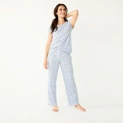 Women's Croft & Barrow® Short Sleeve Pajama Top & Pajama Pants Cotton Sleep Set Mint Navy Dot 10 Women's Croft & Barrow® Short Sleeve Pajama Top & Pajama Pants Cotton Sleep Set Mint Navy Dot -Croft & BarrowSales unnamed file 3013