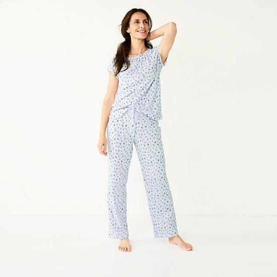 Women's Croft & Barrow® Short Sleeve Pajama Top & Pajama Pants Cotton Sleep Set Mint Navy Dot 3 Women's Croft & Barrow® Short Sleeve Pajama Top & Pajama Pants Cotton Sleep Set Mint Navy Dot - Image 3
