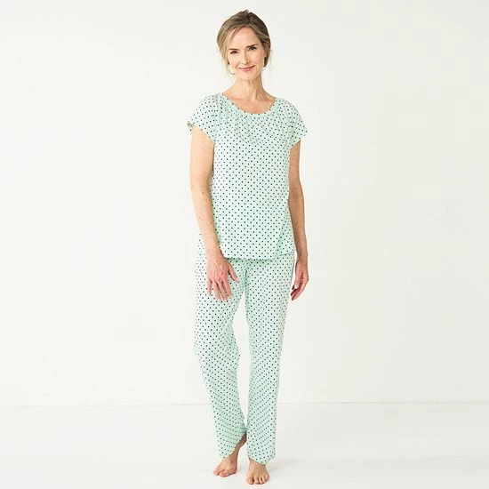 Women's Croft & Barrow® Short Sleeve Pajama Top & Pajama Pants Cotton Sleep Set Mint Navy Dot 5 Women's Croft & Barrow® Short Sleeve Pajama Top & Pajama Pants Cotton Sleep Set Mint Navy Dot - Image 5